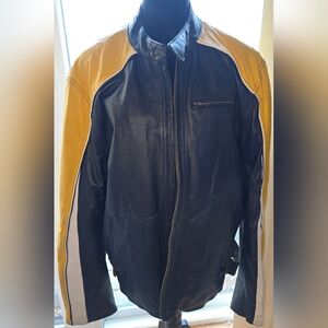 M Julian Wilsons Leather Motorcycle Jacket XL Black Yellow FullZip